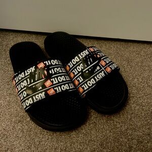 Nike Black and Orange Just Do It Sandals